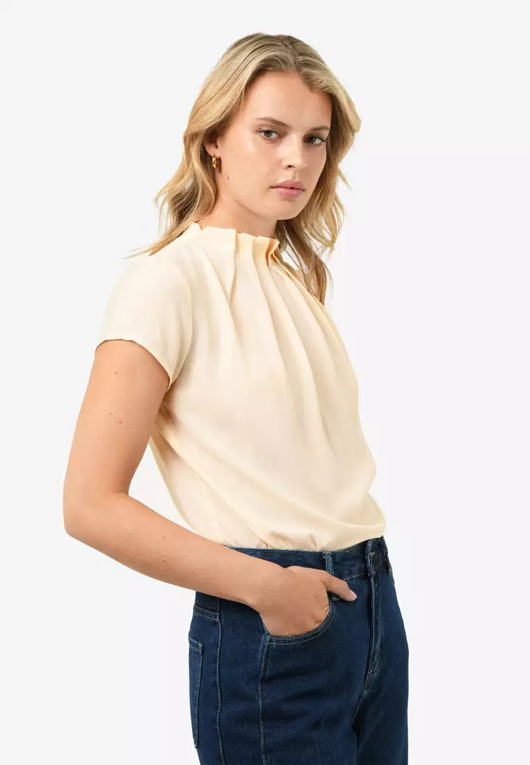 Olivia Pleated High Neck Top