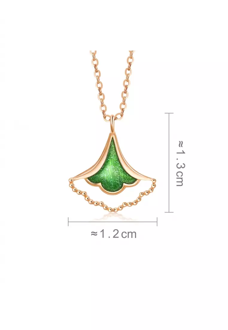 Delicate Gold 18K Rose Gold & Green Enamel Gingko Leaf Necklace for Women 92255N
