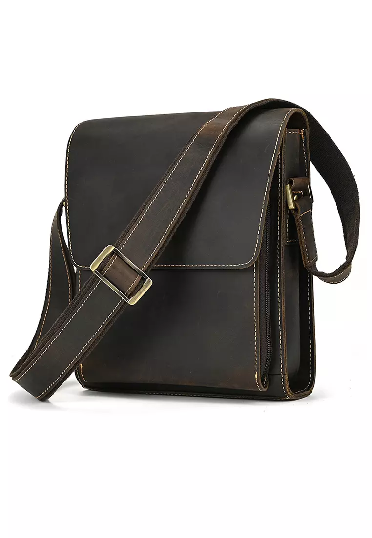 Mens black leather shoulder on sale bag