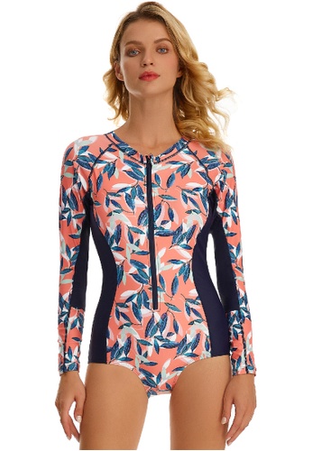 Its Me pink and navy Surf Print Long Sleeve One Piece Swimsuit FB011US286C920GS_1