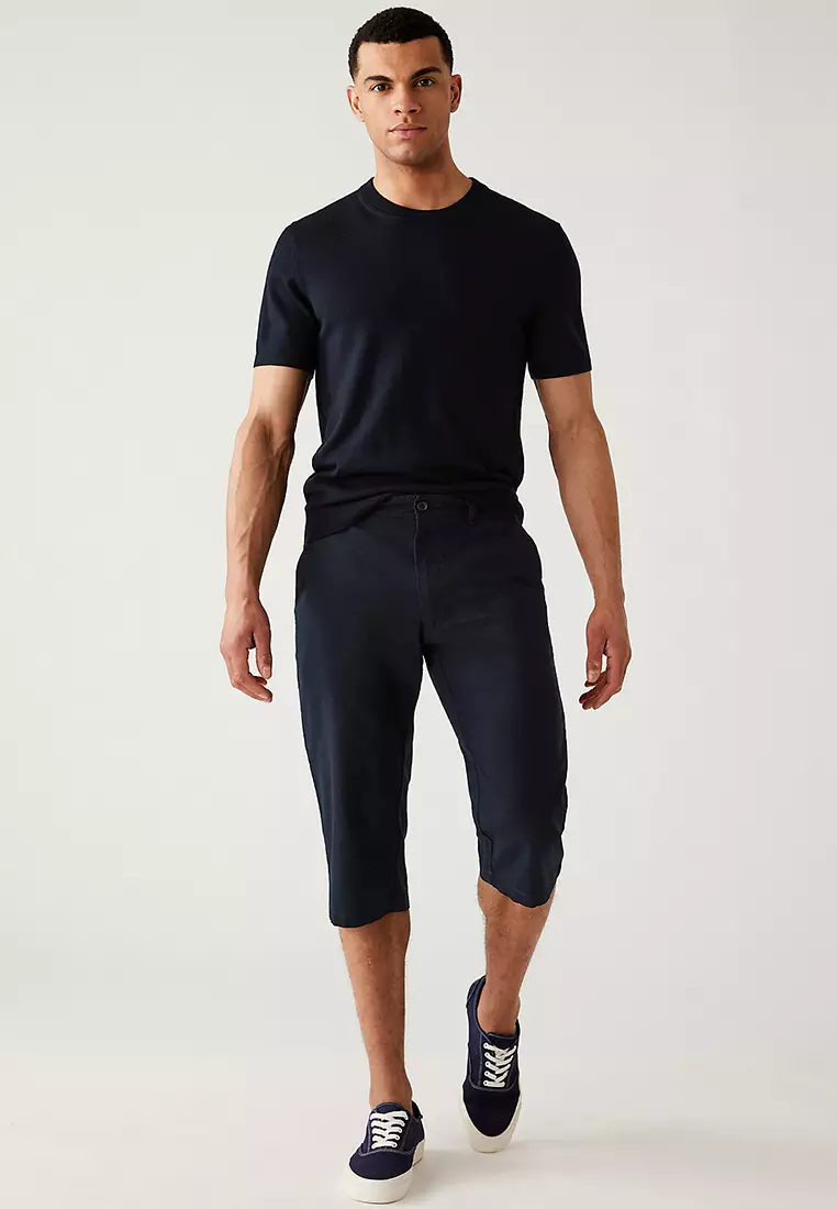 Linen Blend 3/4 Leg Shorts