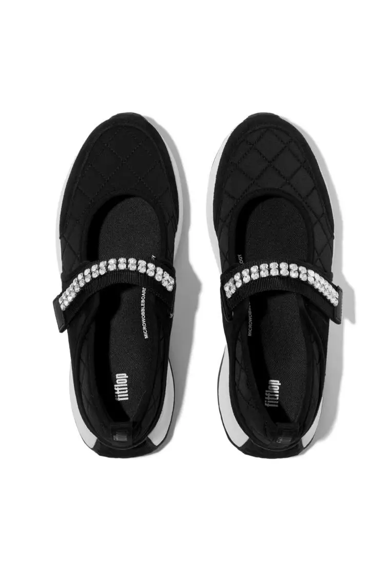 F-Mode Flow Crystal-Strap Quilted Mary Janes