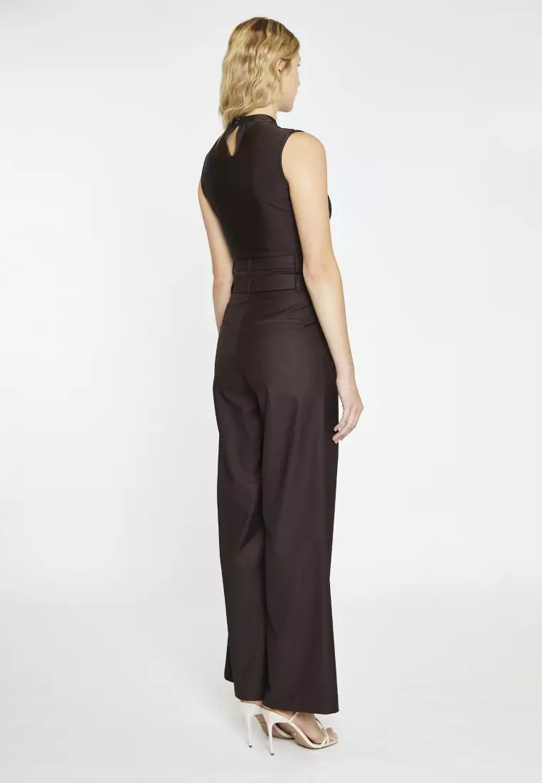 Dark Brown Double Waisted Wide Leg Trousers