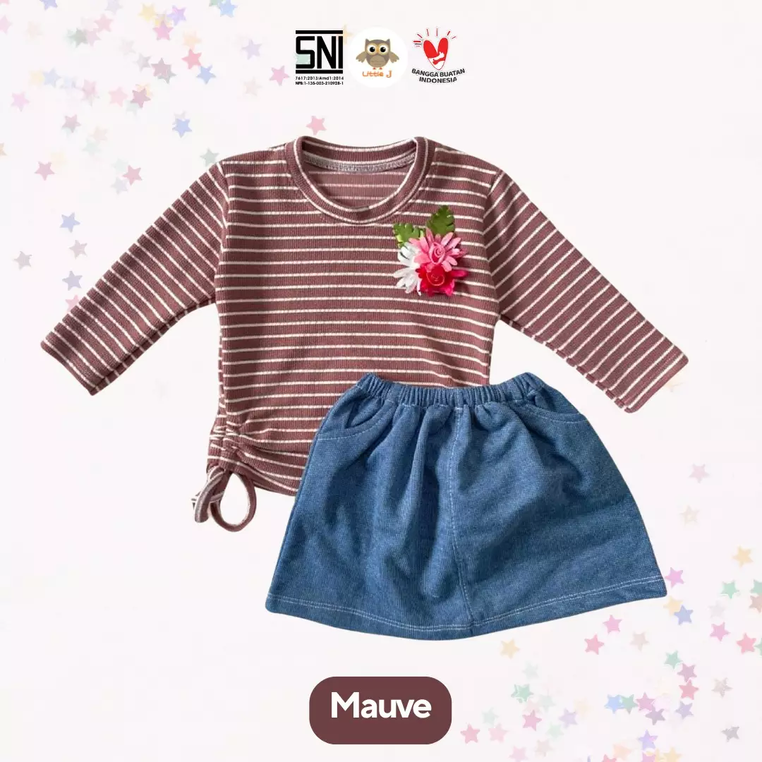 Little J - Oneset Rok Anak Perempuan Salur Lengan Panjang || Baju Anak Cewek Rib Stripe Lucu 1-5 Tahun SNI Tebal