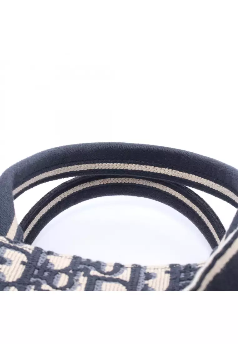 Pre-Loved Christian Dior BOOK TOTE book tote Small oblique 2WAY Handbag tote bag canvas leather Navy beige