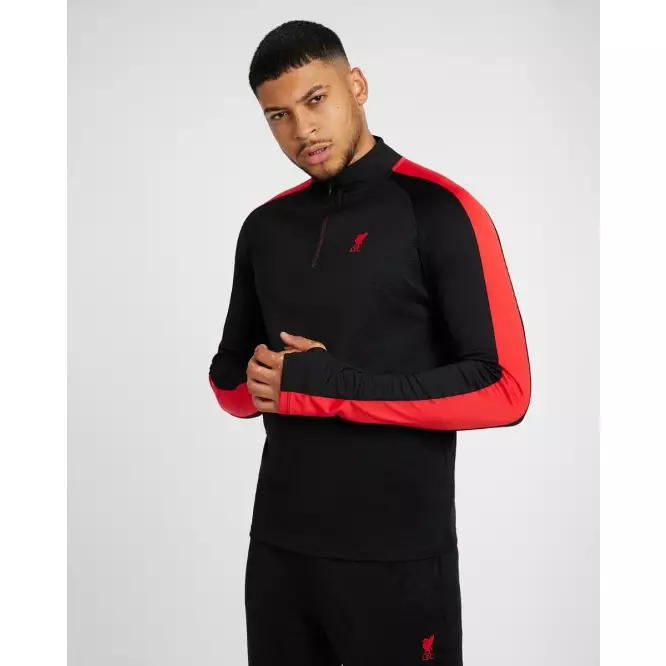 Liverpool FC Mens Quarter Zip Top Black - Official LFC Track Top Original Pria