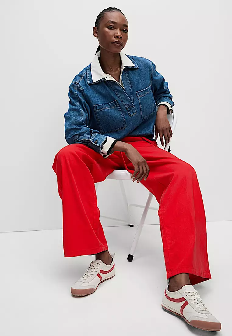 Denim Drawstring Wide-Leg Trousers