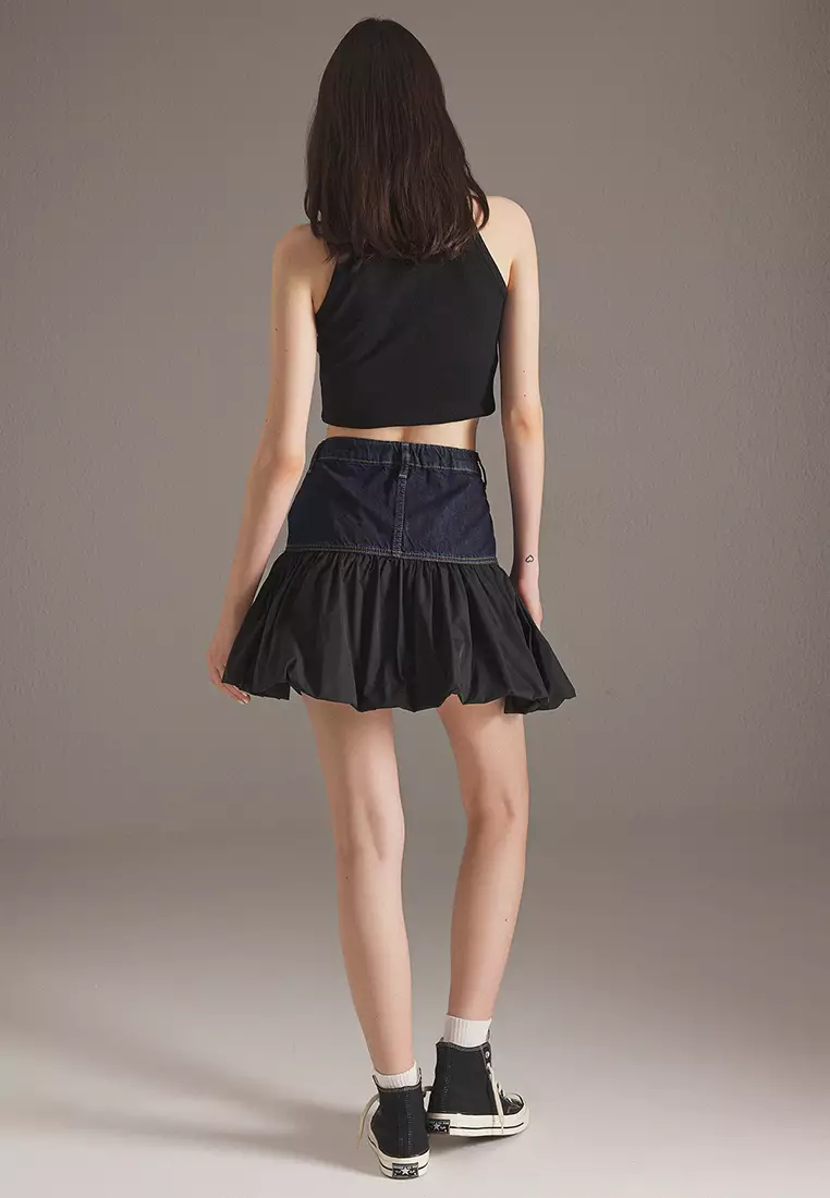 Blue Color Block Mini Denim Skirt TWOSS25ET00128