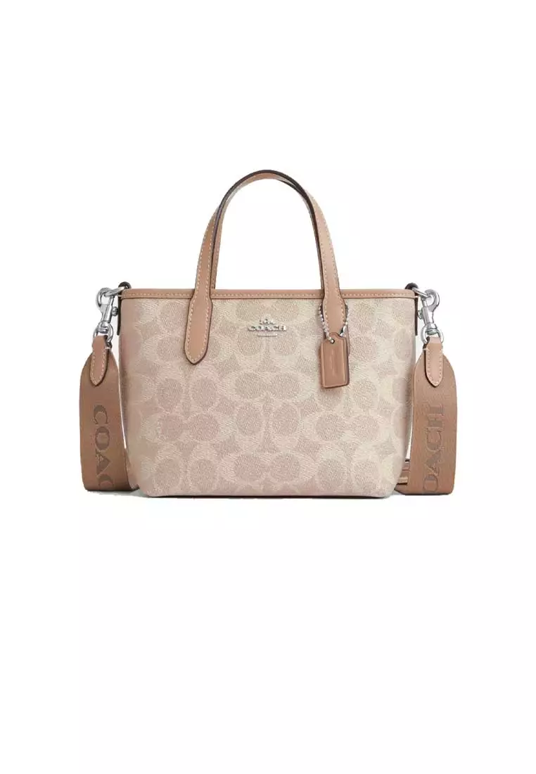 City Mini Tote Bag In Signature Canvas Sand/Taupe CW032