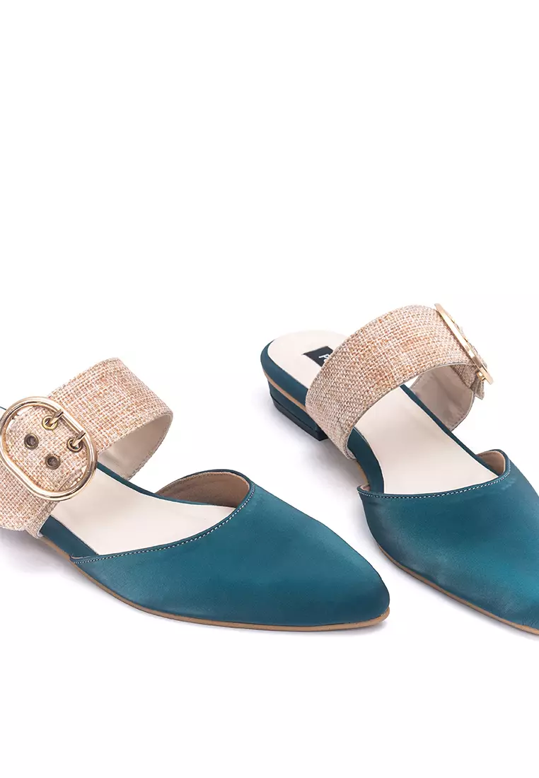 Naomi Flat Sandals Mules in Green