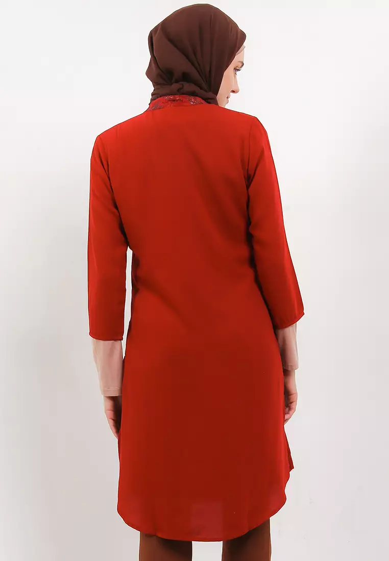 Pritta Tunic In Maroon Metalic Print