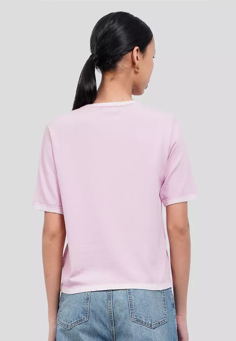 Contrast Stitch Short Sleeve Knit Top