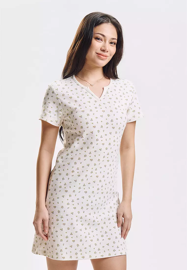 Floral All-Over Print Waffle Knit Dress