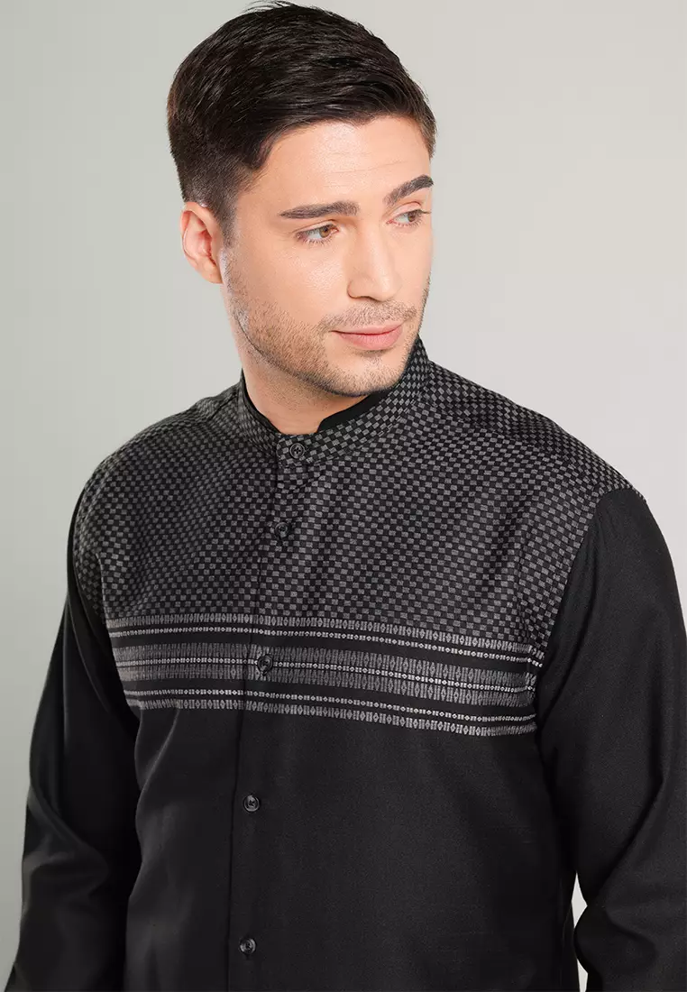 MOC Kemeja Koko Lengan Panjang Pria ABA-BLACK