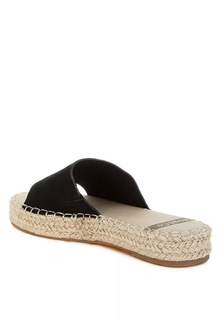 Sepatu Flat Espadrille Kulit Lembut Asli Warna Hitam