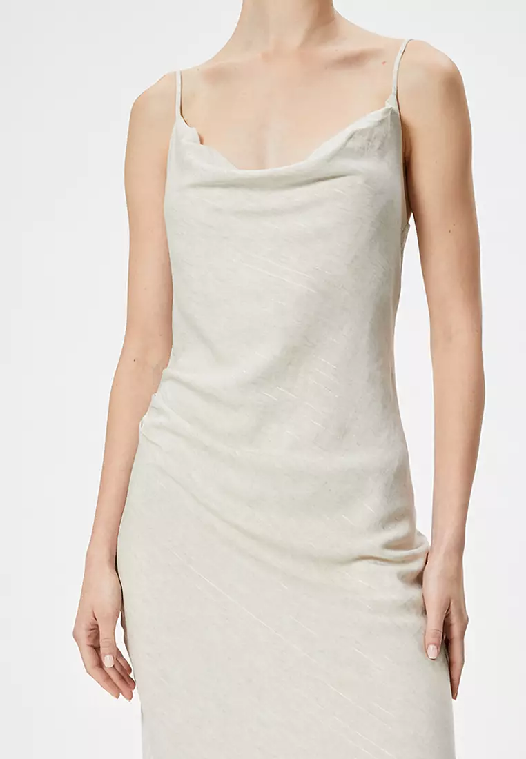 Linen Blend Cowl Neck Maxi Dress