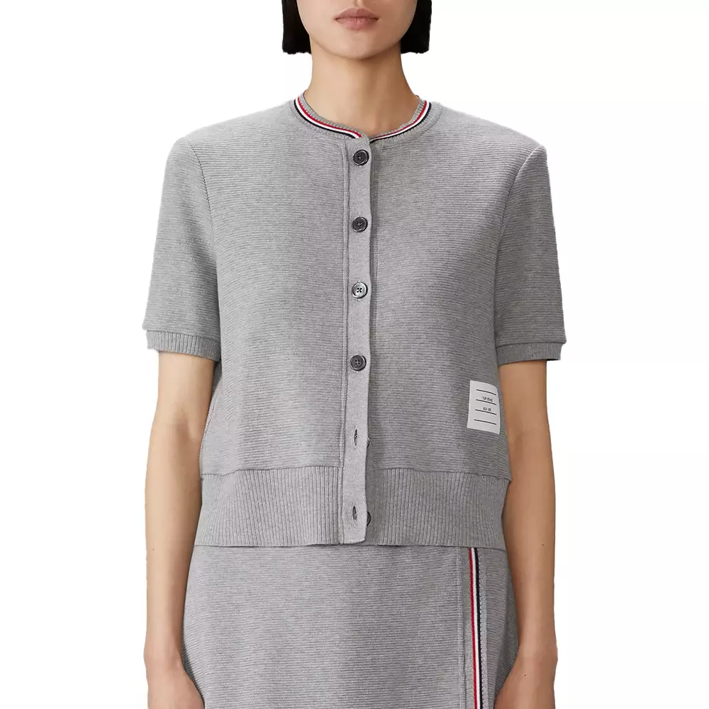 Cotton Waffle Short Sleeve Cardigan Grey