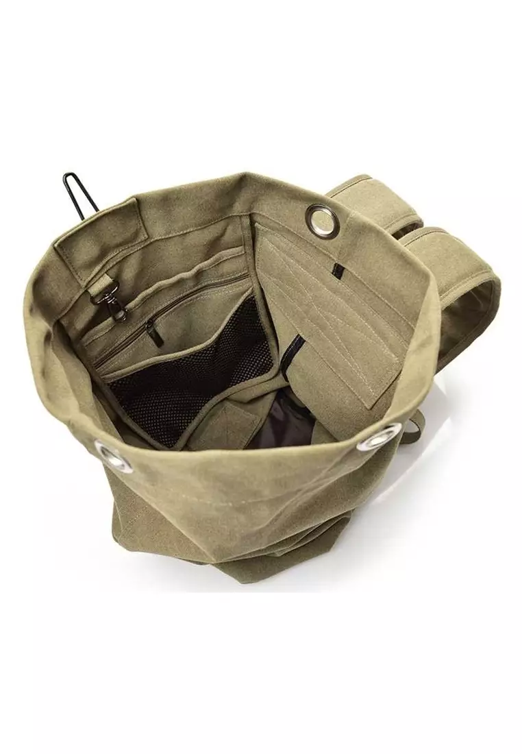 Dermash Tas Ransel Travel Large Compartment Material Kanvas Small Size Big ORIGINAL - Khaki
