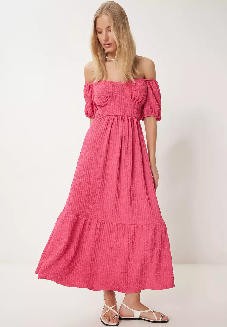 Heart Neck Textured Summer Knitted Dress