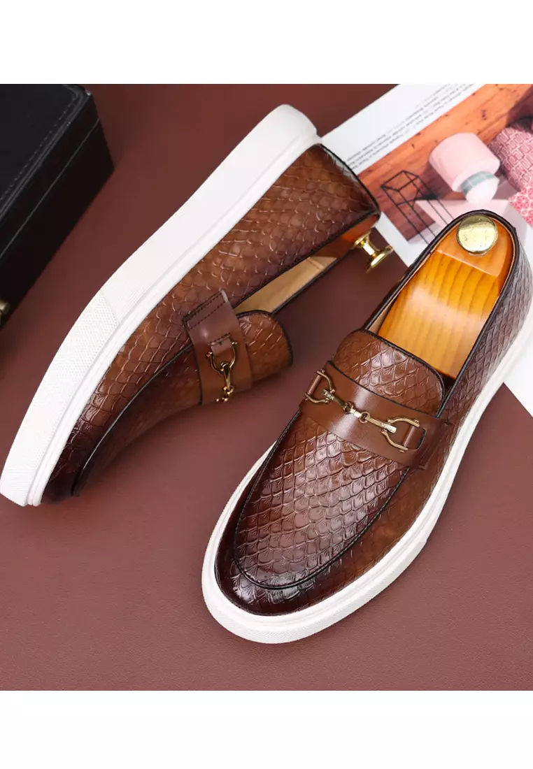 Crocodile Texture Synthetic Leather Horsebit Loafers WZWH3678