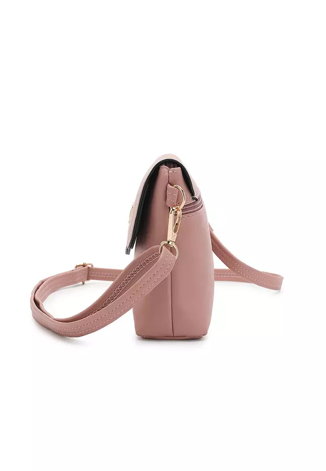 Faux Leather Sling Bag / Crossbody Bag - Pink