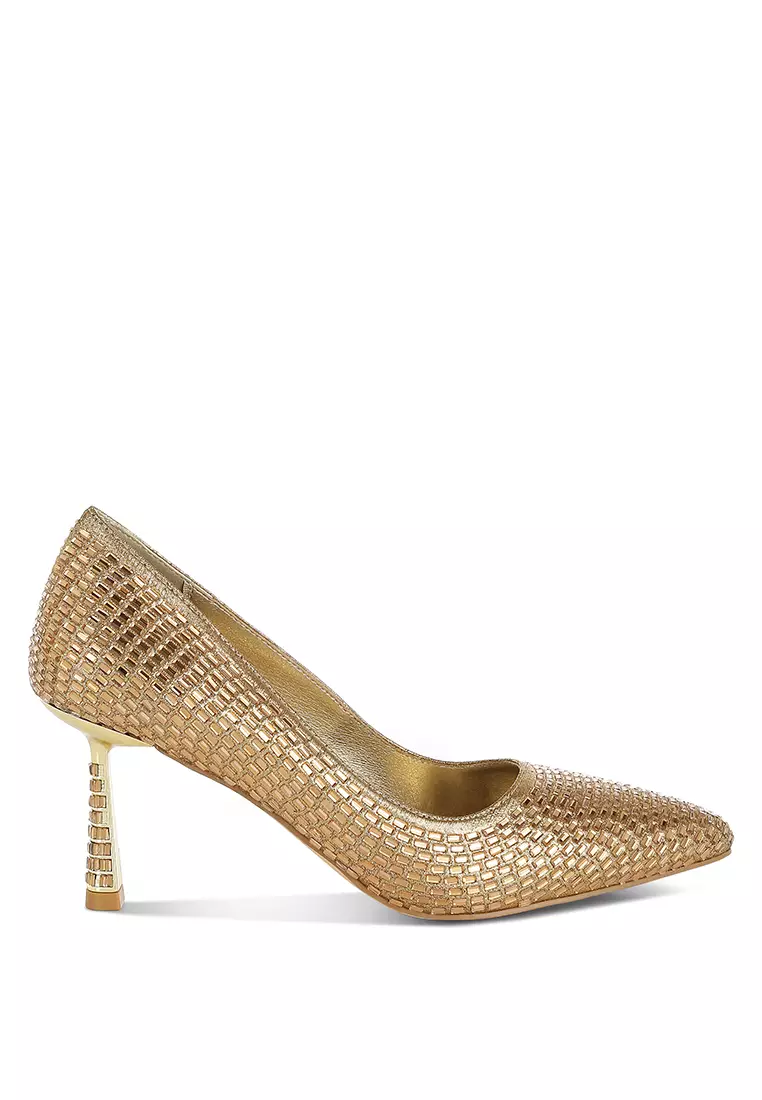 Discount on London Rag  shoes - SKU: Rhinestones Embellished Pumps in Gold
