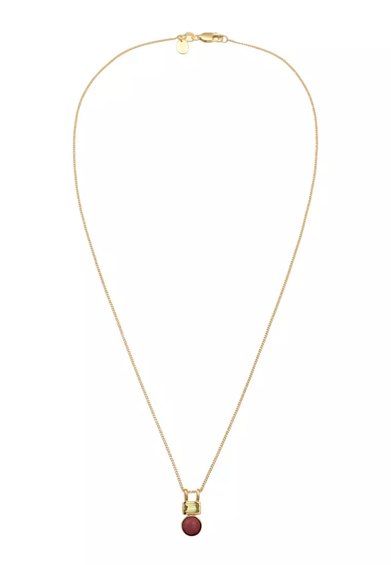 Kalung Perhiasan Perak 925 Wanita Square Pendant Peridot Gold Plated