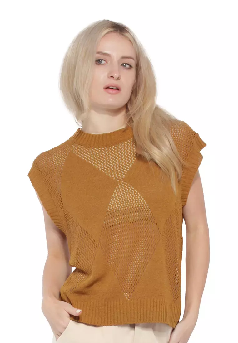 Brown Knitted Sleeveless Top