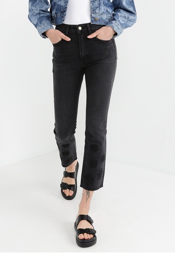 Desigual black Embroidered Crop Flare Jeans 98F7EAA6546D49GS_1