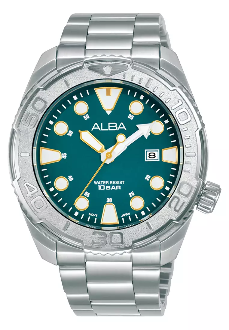 Alba Active - Jam Tangan Analog Pria - Silver Green - Stainless Steel Bracelet - AG8M17X1