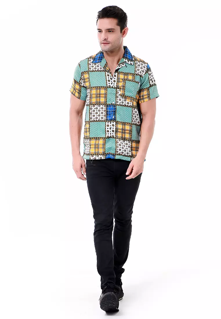 Leopold Kemeja Lengan Pendek Pria Casual Shirt Motif Abstrak Material Cotton ORIGINAL - Green