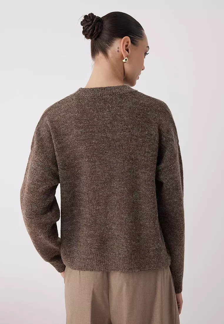 Mink Alpaca Wool Blended Premium/Special Yarn Wide Fit Basic Knitwear Sweater