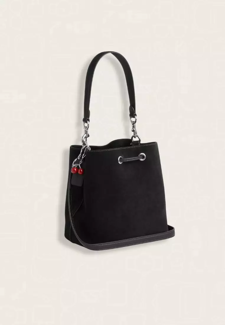 Coach Rowan Bucket Bag With Cherry Charm Silver Black