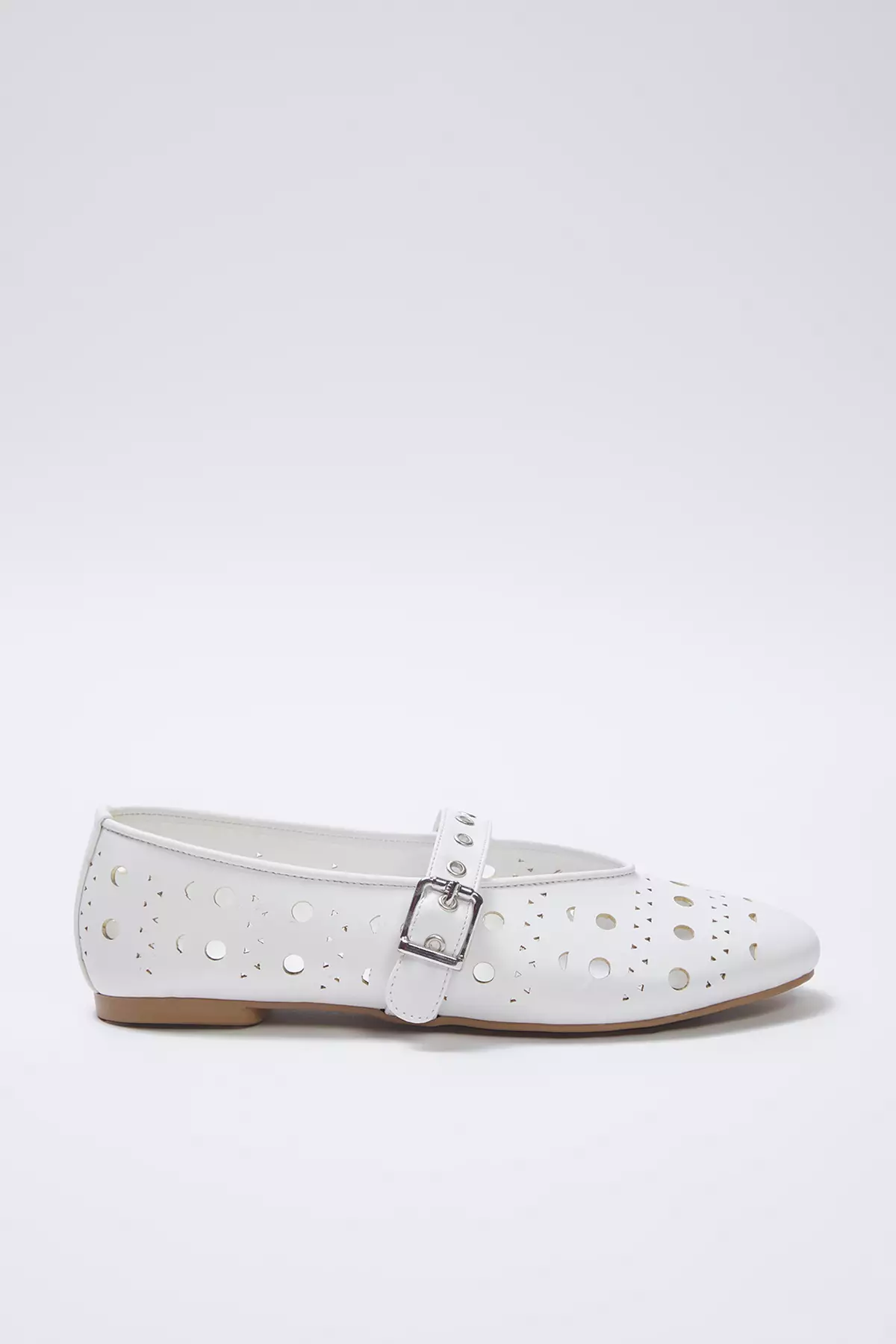 White Laser Cut Mary Jane Women's Ballerina Babet Takss25Be00037