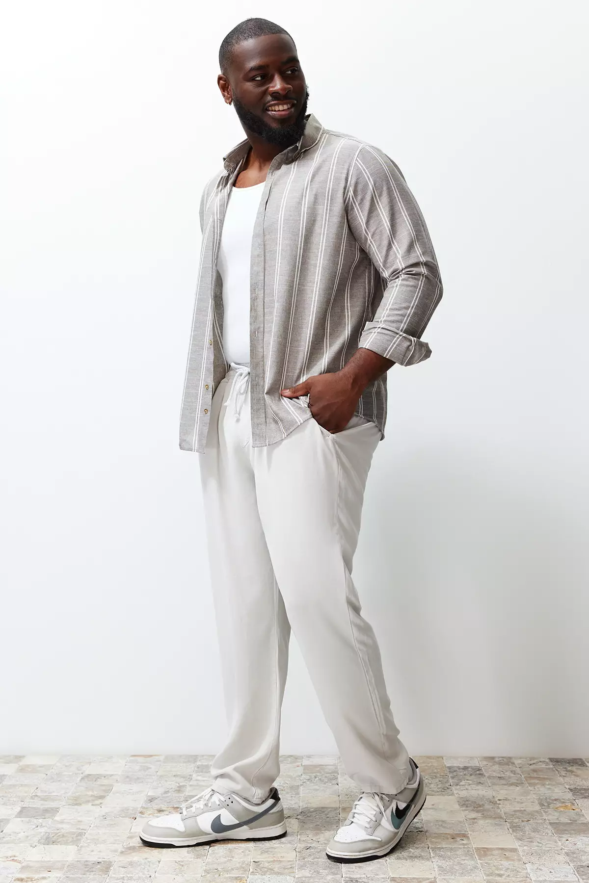 Plus Size Striped Collared Shirt