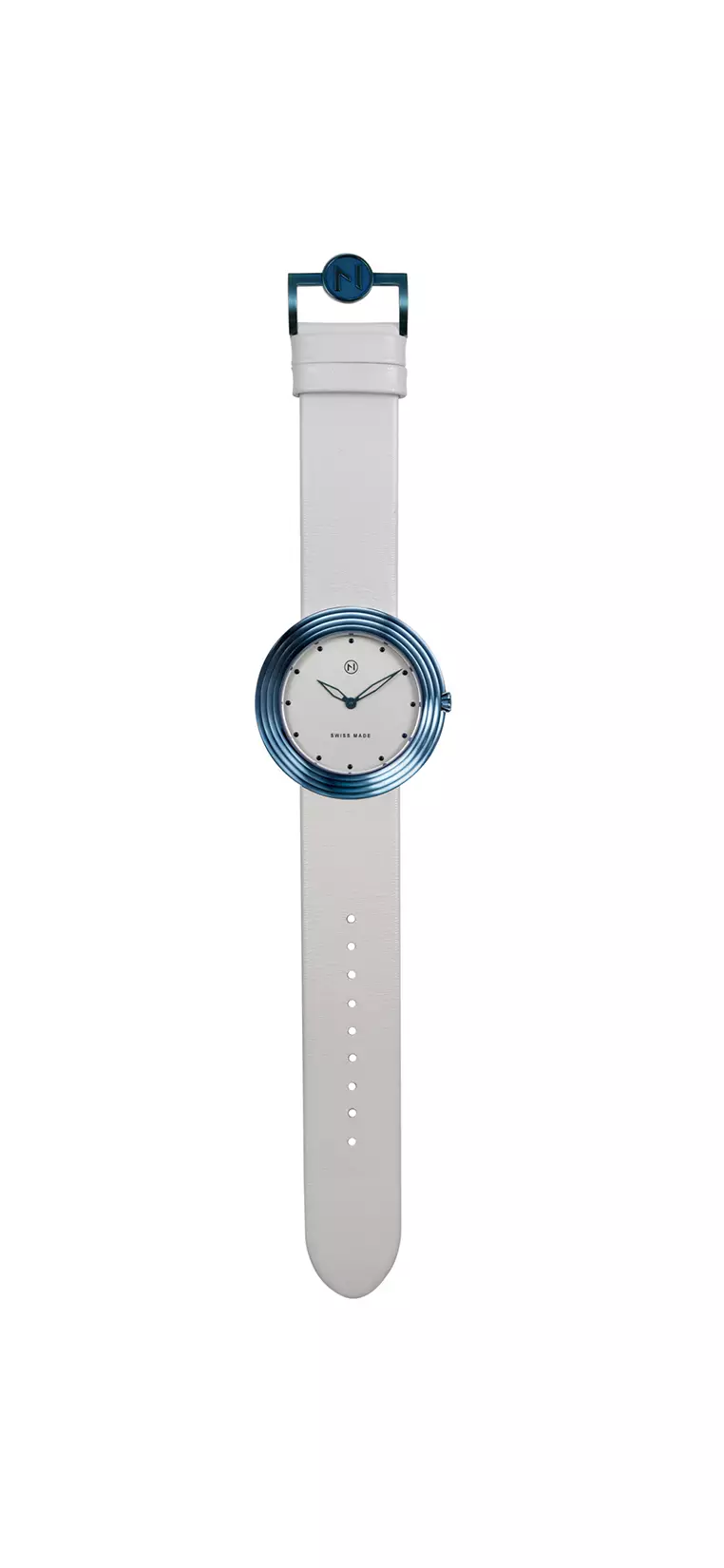 NOVE Streamliner Swiss Made Quartz Leather Watch for Men 46mm White Blue A012-01