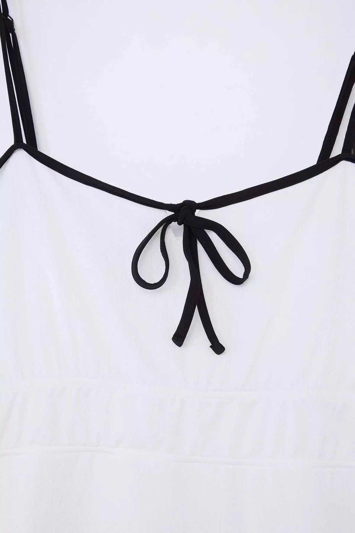 White Lined Thin Strap Piping Detailed Knitted Plus Size Dress