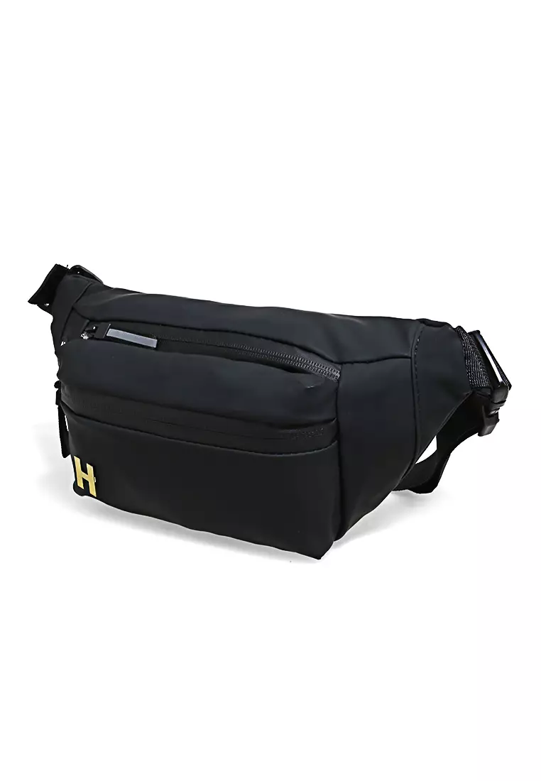 Roger Tas Selempang Pria Tahan Air Waistbag with Hole for Earphone Material Oxford ORIGINAL - Black