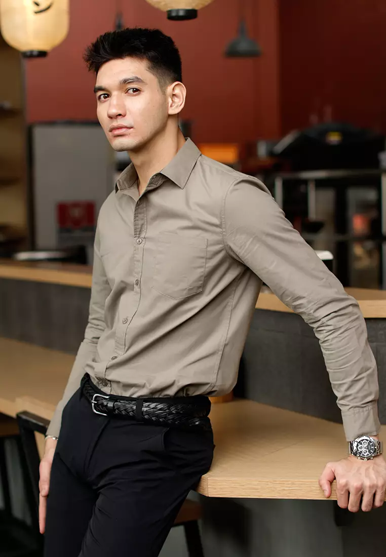 Oxcon Long Sleeve Business Shirt soft cotton Mid Grey