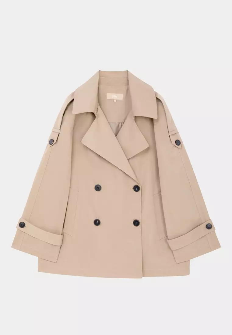駝色中長版風衣外套