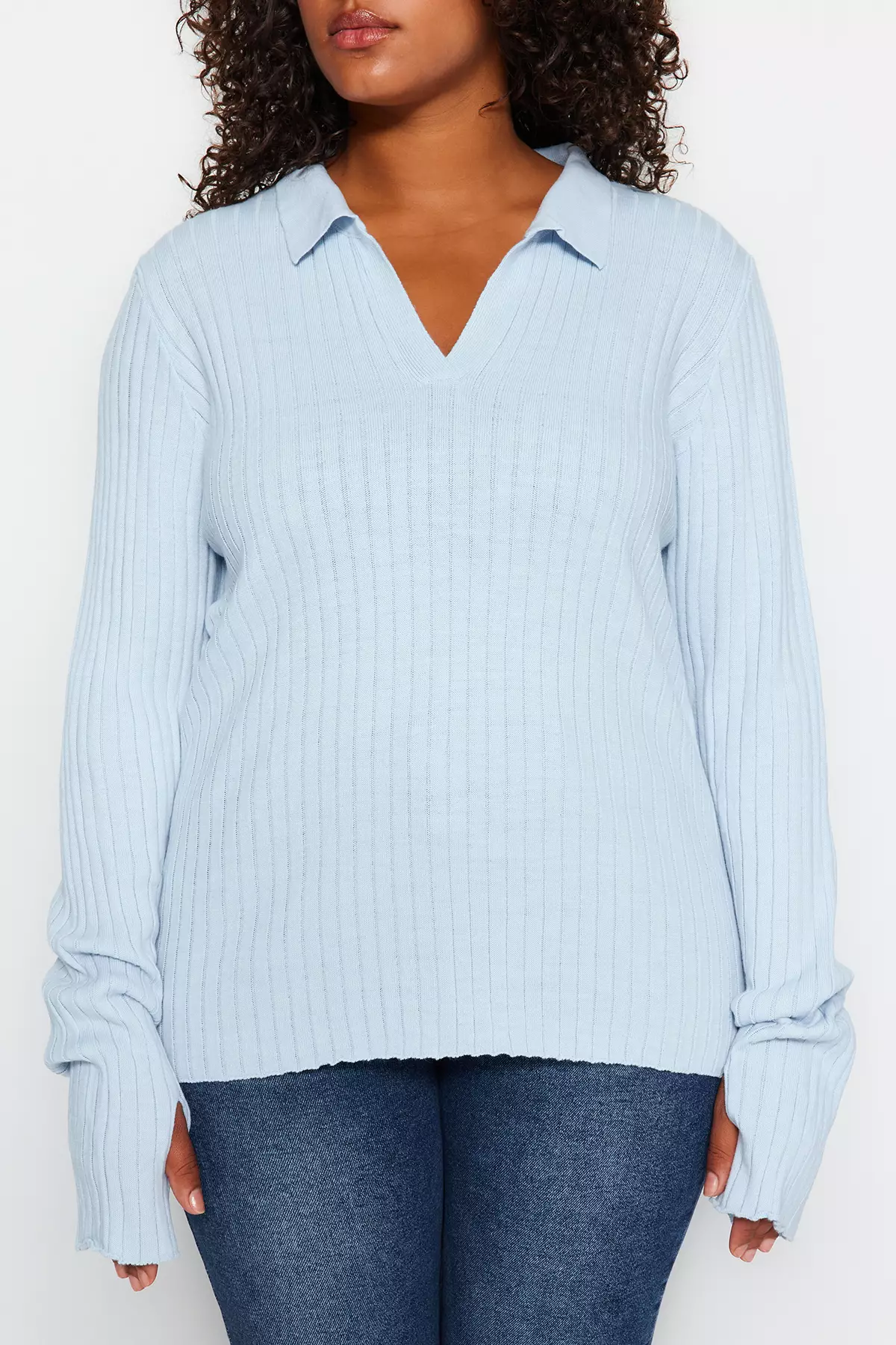 Light blue plus size sweater best sale