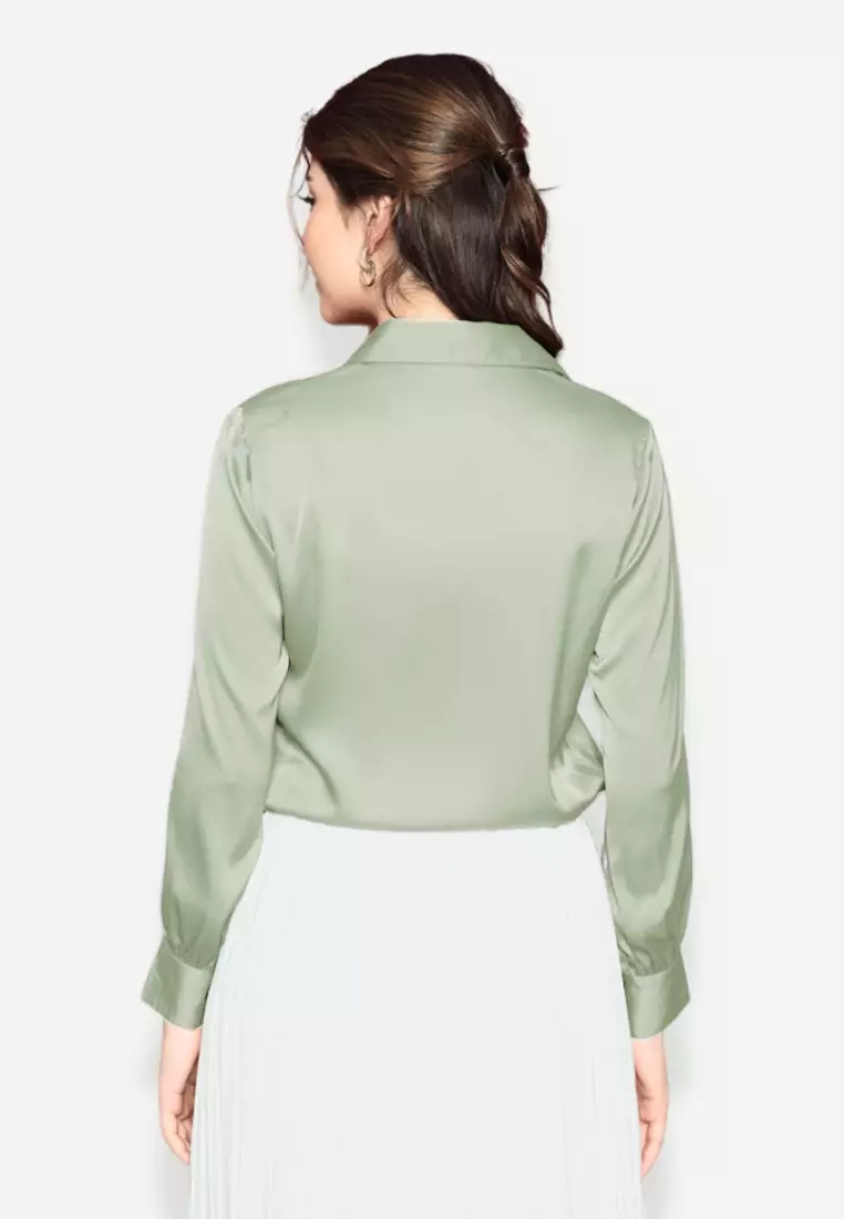 Plain Shirt Sateen In Soft Green By Brilliant Girl Warna HIJAU