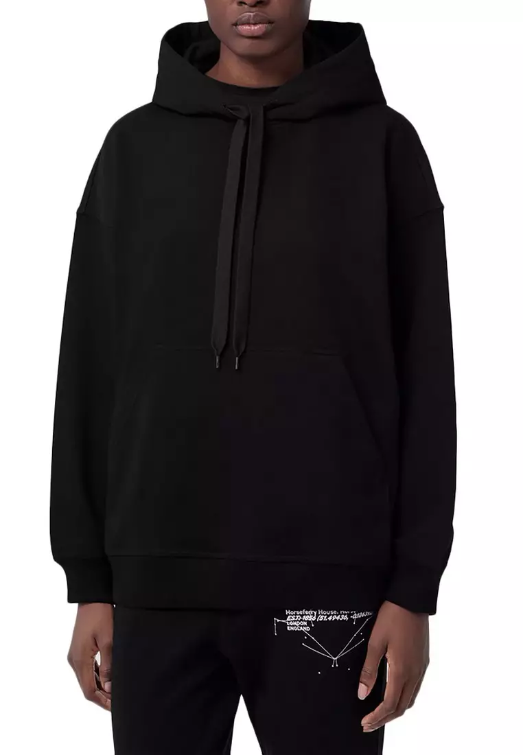 Constellations Print Cotton Oversized Hoodie in Black