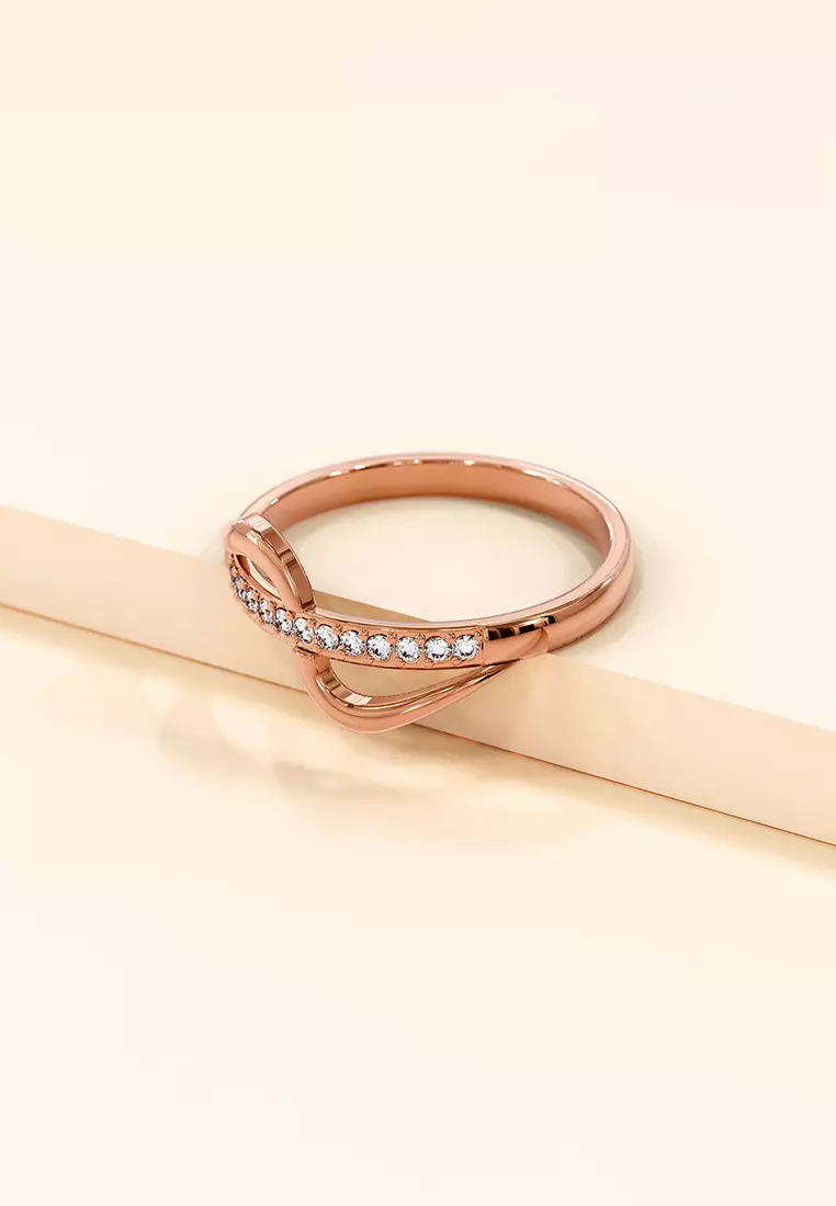 Catherine Zircon Studded Ring In Rose Gold 