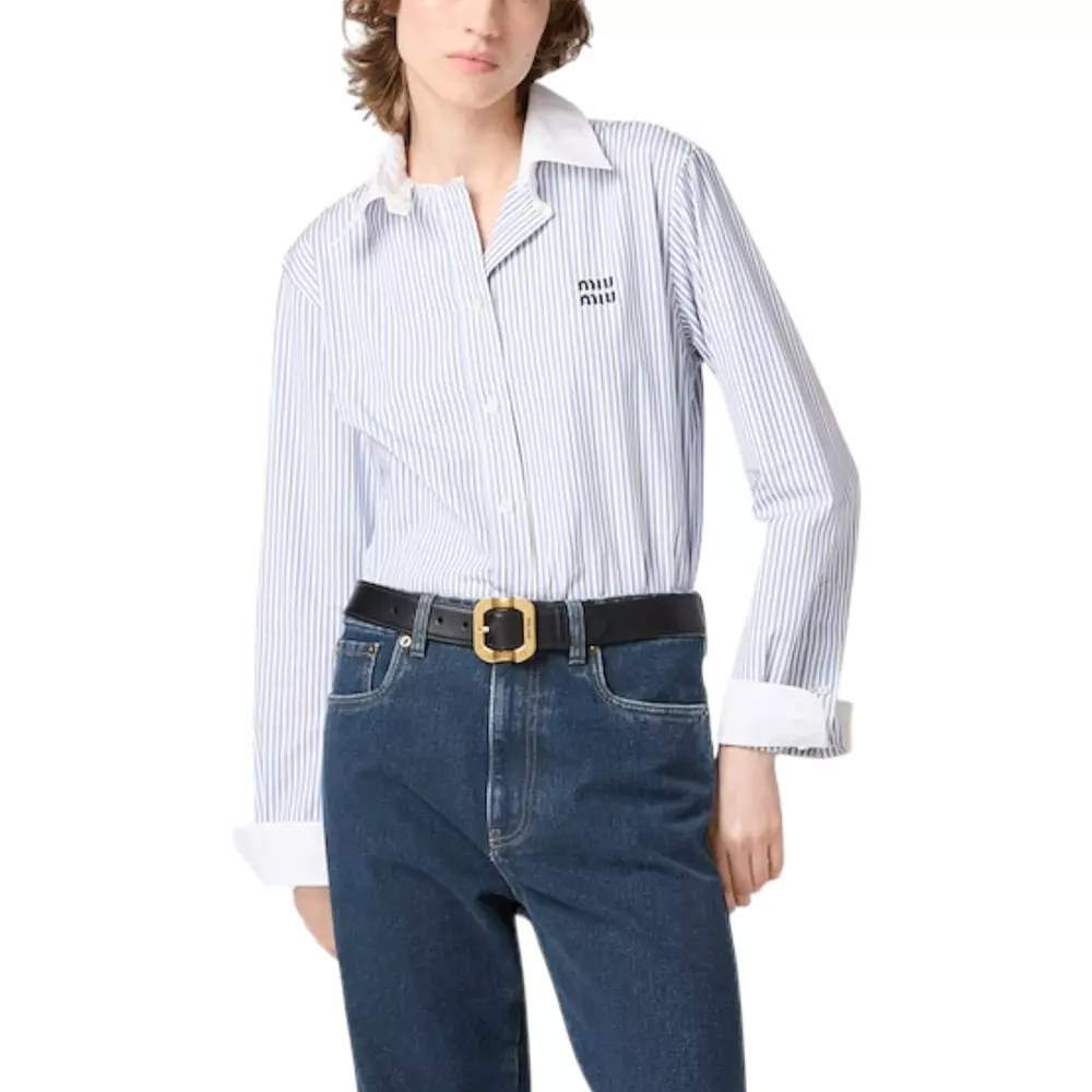 Striped Poplin Longsleeves Shirt White/Light Blue