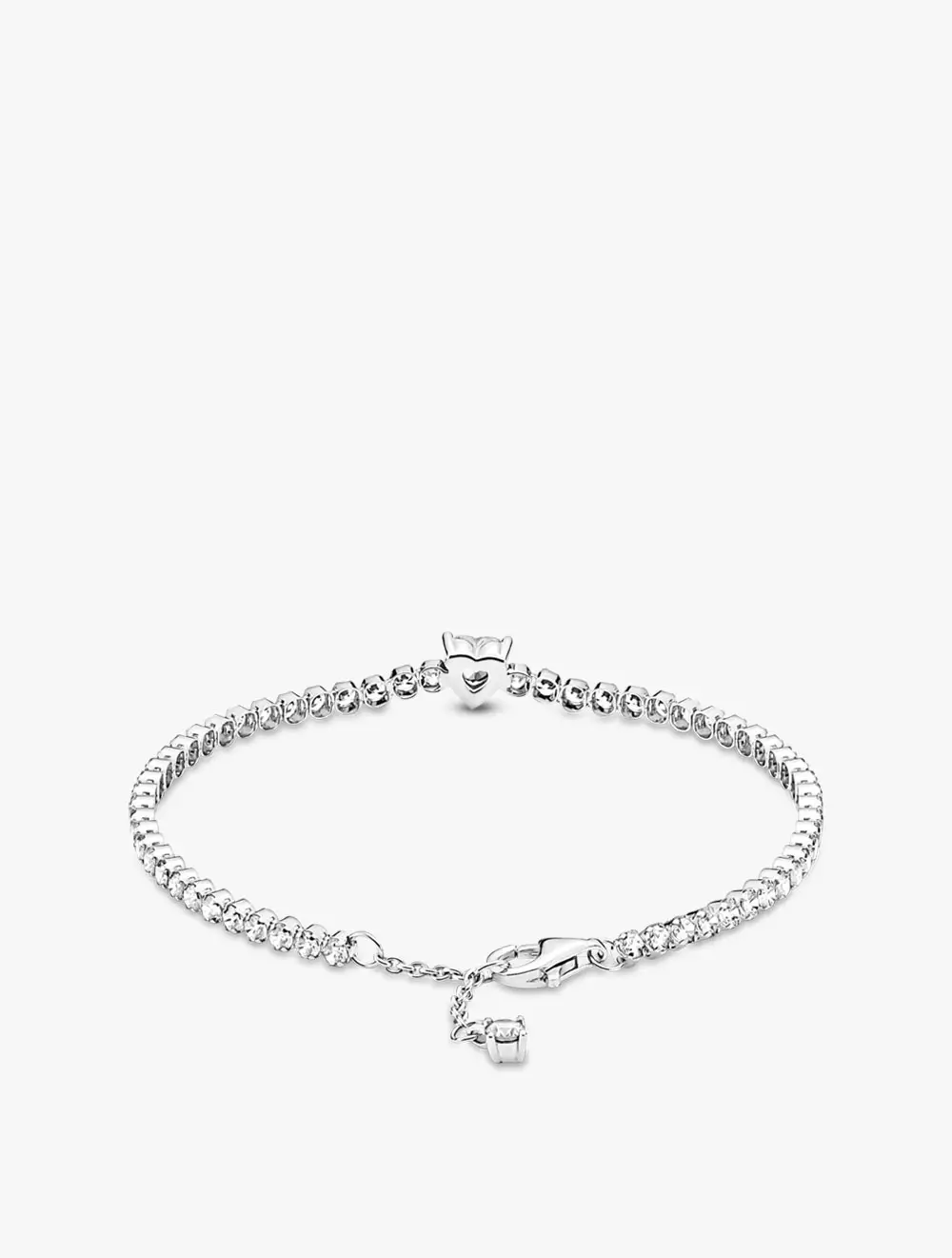 Heart sterling silver tennis bracelet with clear cubic zirconia