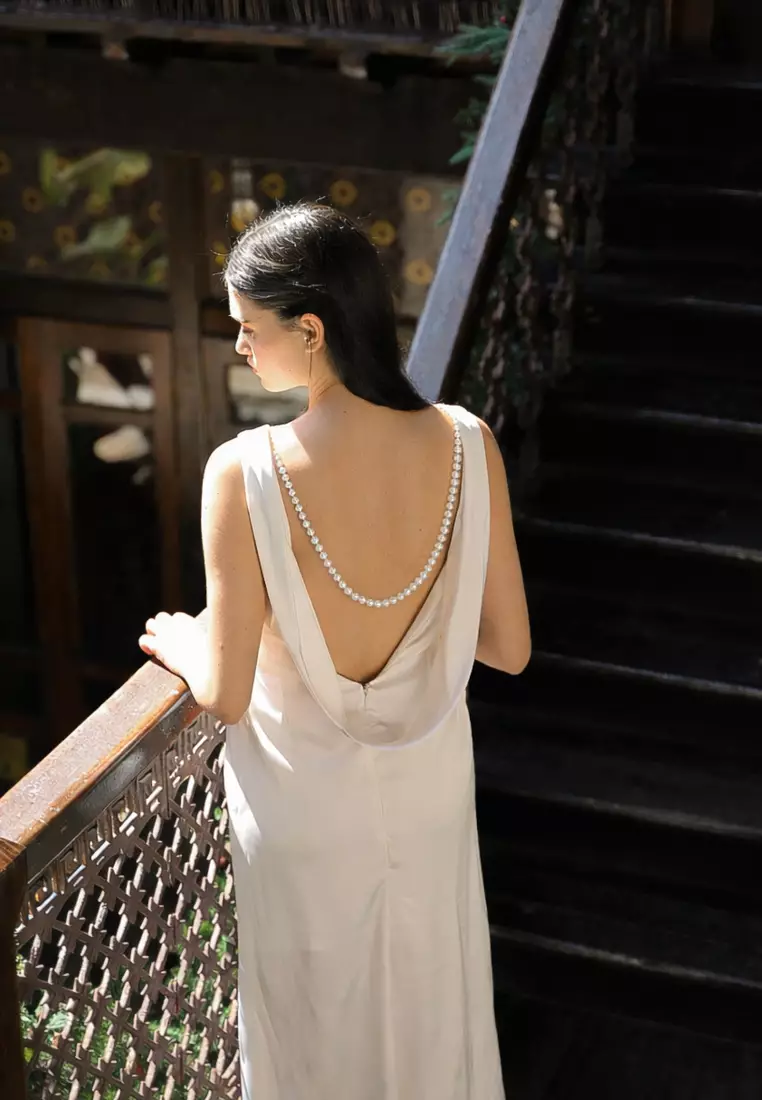 white backless dress with chains Buy Bebebeige Pearl Chain Maxi 2026 Online 906 Nox Anabel JE1023L Long Size:US Size 6 The Harper Dress features
