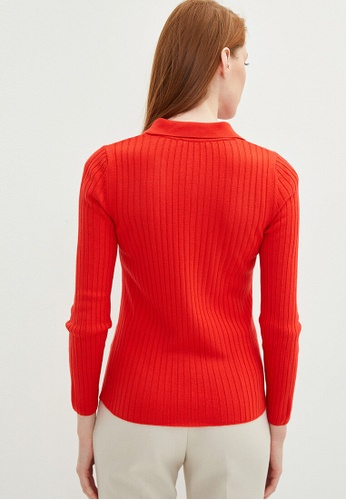 LC WAIKIKI red and pink and orange Polo Collar Straight Long Sleeve Women's Knitwear Sweater 8D51CAA2656824GS_1