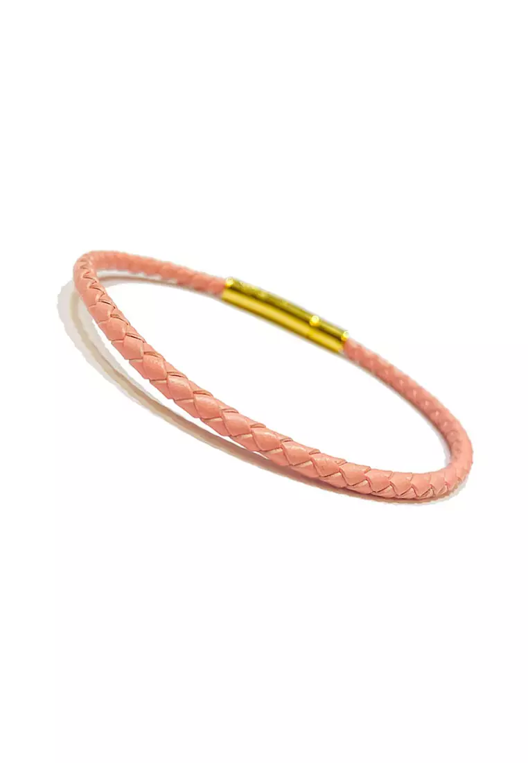 LITZ 皮革手鍊 皮繩手繩 (3mm) BR02粉紅色