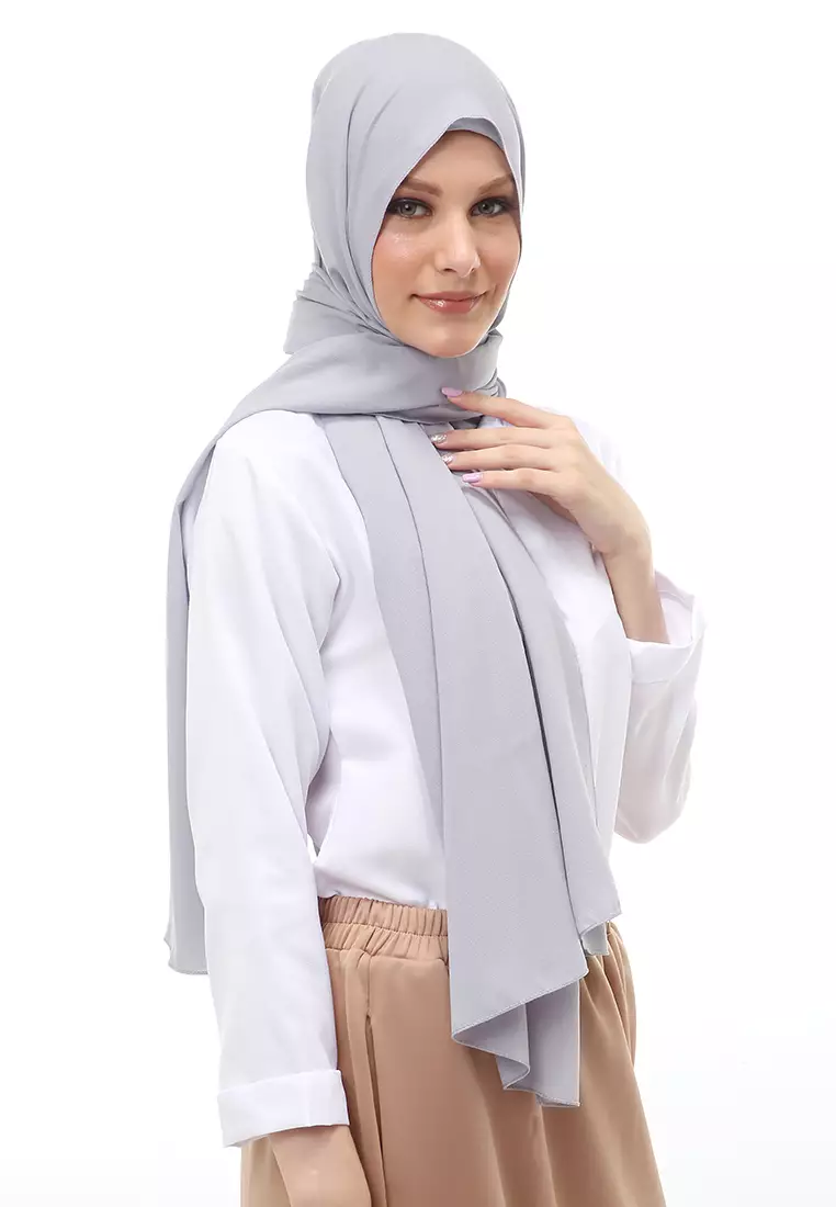 Cindy Hijab Pashmina Panjang Wanita Motif Polos Relaxed Fit - Abu